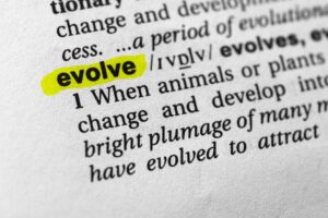 Evolve in the English dictionary, showing how the English language is evolving and developing over time